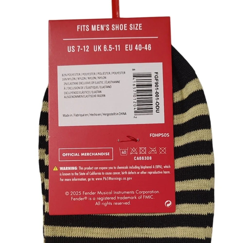 Men's Fender Guitar Ankle Socks Golden Yellow And Black Stripe